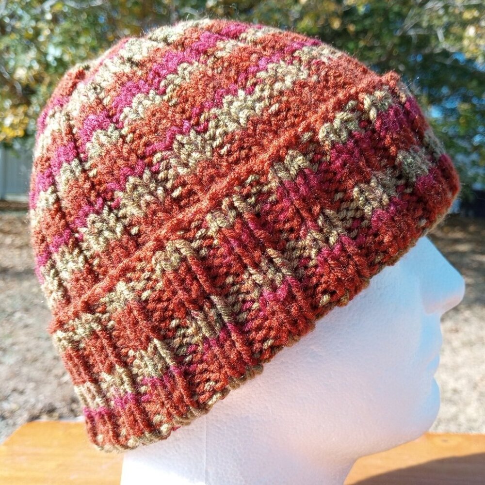 Mens Hipster Wide Cuff Beanie Hat Hand Knit Rib Acrylic Sailor Womens Autumn - Picture 4 of 11